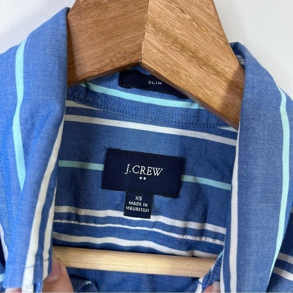 J Crew Factory Mens Size XS Casual Button Down Shirt Blue Stripe Longsleeve - Picture 5 of 8